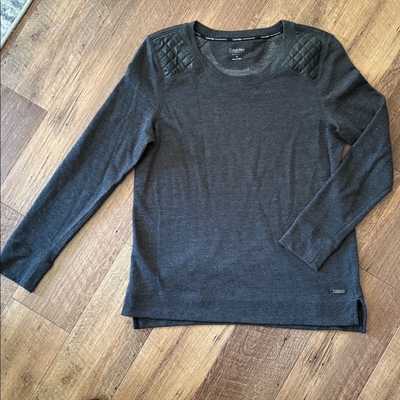 Calvin Klein Dark Gray Sweater top with Quilted Shoulders - Picture 4 of 5